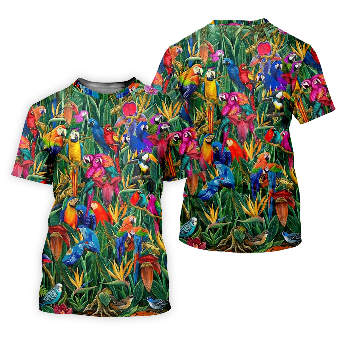 Tropical Colorful Parrots Rainforest Bird Print Golf Polo, Hawaiian Golf Shirt, Printed Golf Shirts SH818