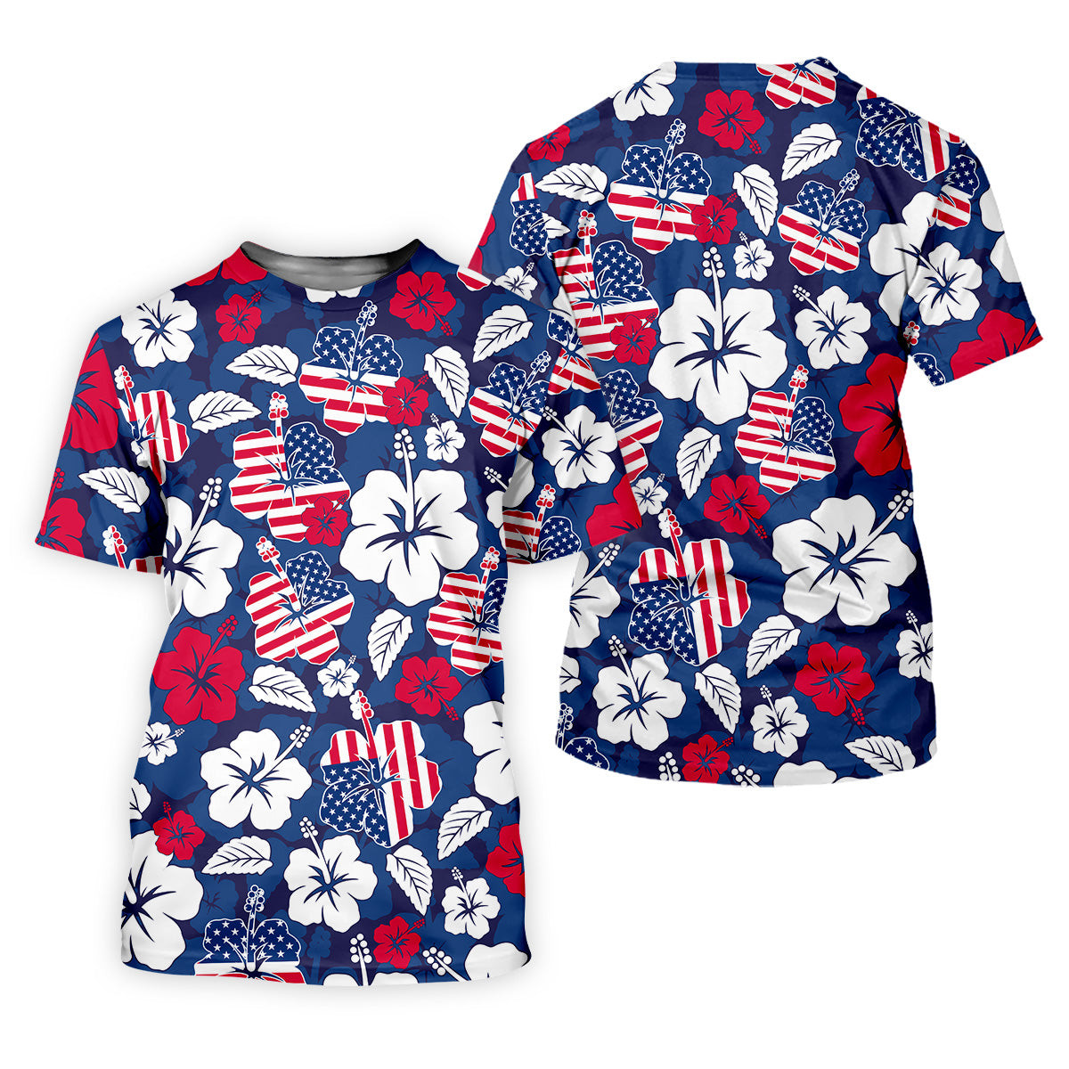 Tropical Hibiscus American Flag Mens Golf Polo Shirt, Mens 4th Of July Shirts, Custom Mens Golf Shirt SH818