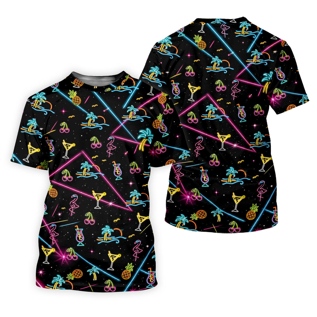 Tropical Flamingo Neon Line Hawaiian Golf Shirt, Men's Golf Shirt, Polo Shirts For Men SH818