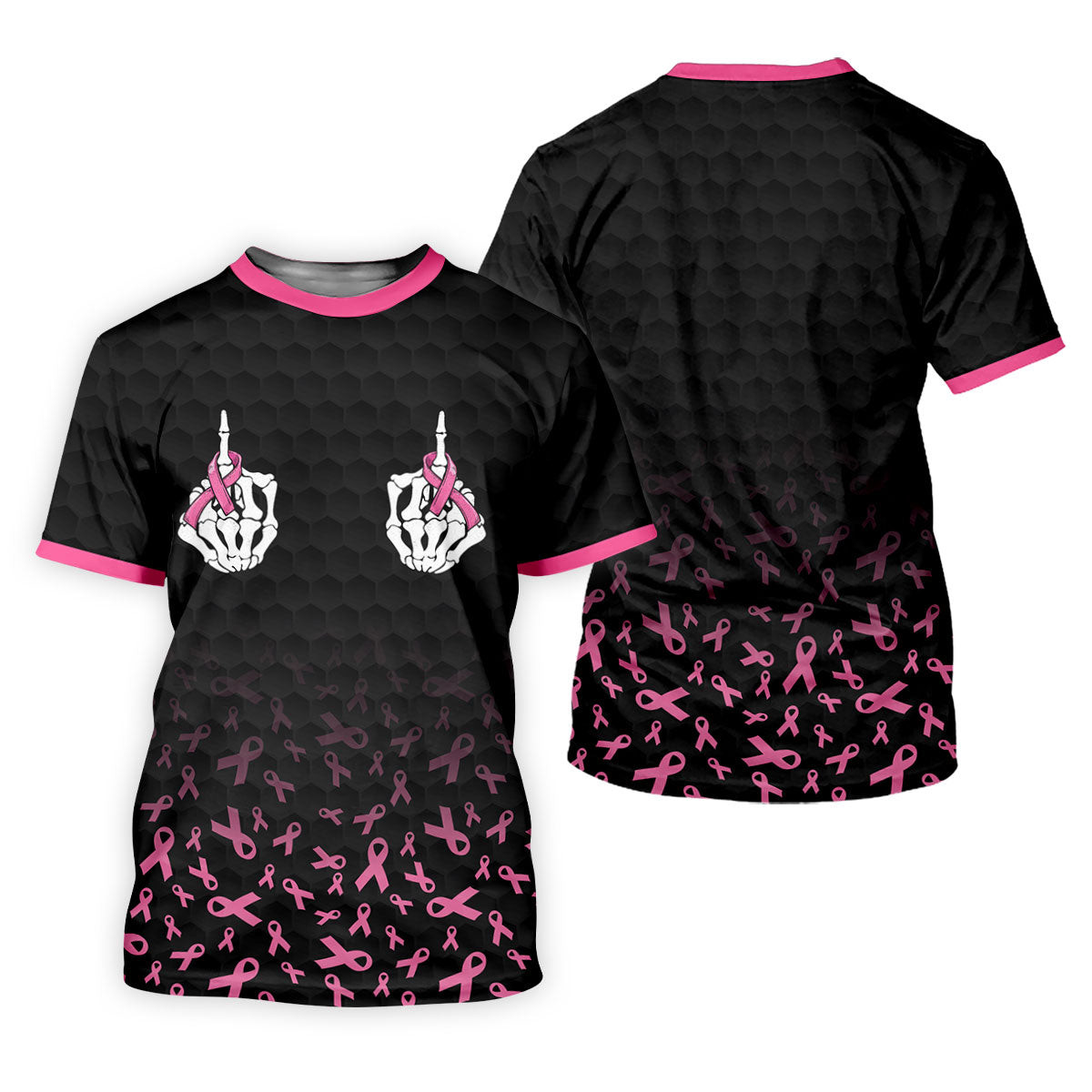 Two Skeleton Middle Fingers Breast Cancer Polo Shirt, Ladies Golf Top, Golf Tops For Women SH818