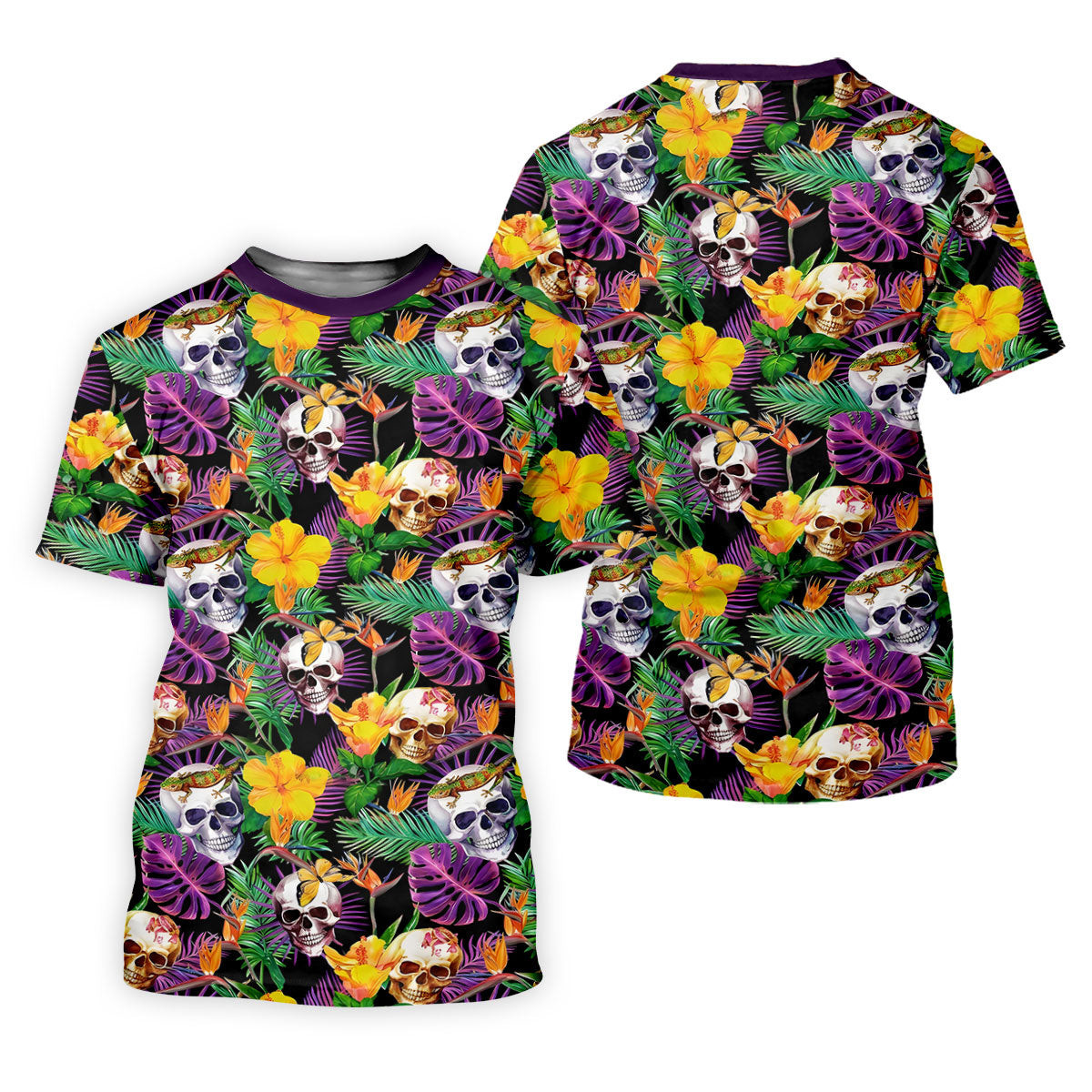 Tropical Sugar Skull Floral Golf Polo Shirt, Golf Tops For Women, Performance Golf Shirt SH818
