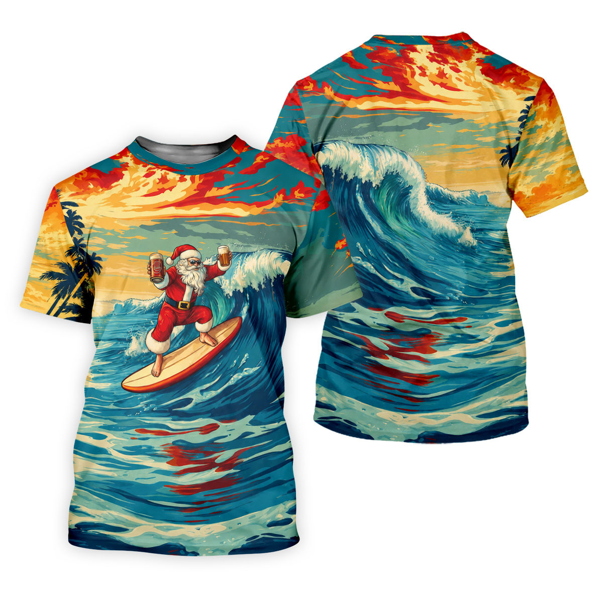 Tropical Surfing Santa Sunset Christmas Golf Shirt, Men's Golf Shirt, Hawaiian Golf Shirt SH818