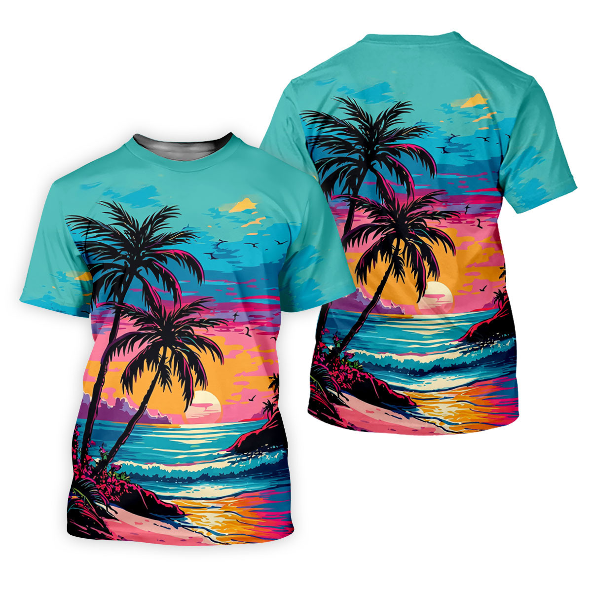 Tropical Sunset Palm Tree Hawaiian Golf Shirt, Ladies Golf Shirt, Womens Golf Tops SH818