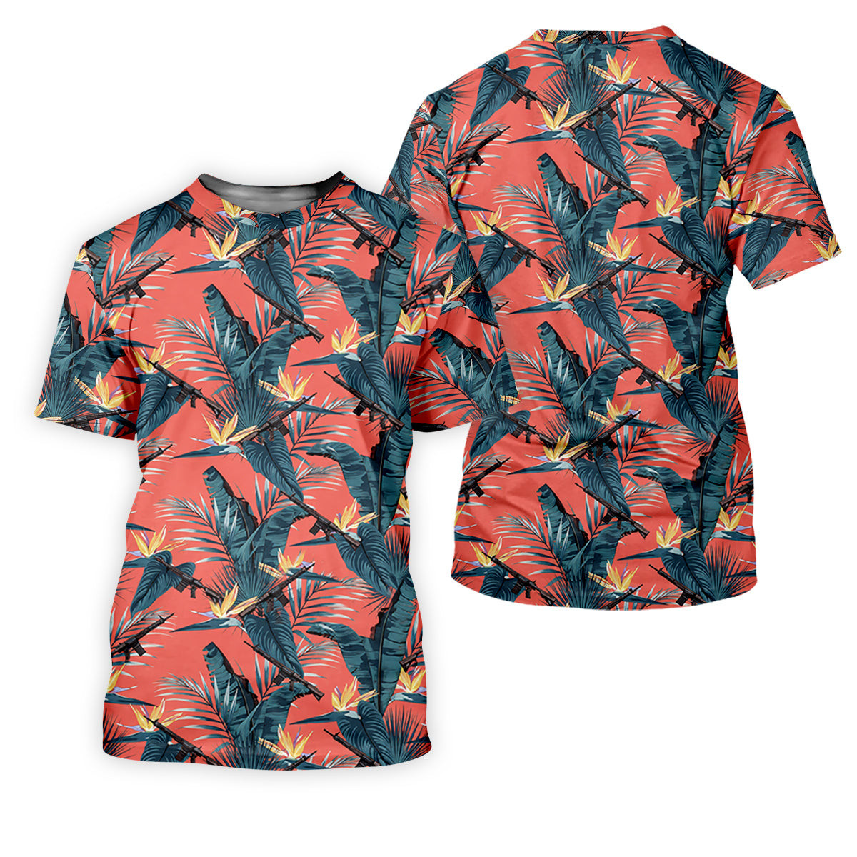 Tropical Palm Leaf And Rifle Pattern Coral Golf Polo, Women's Golf Apparel, Performance Golf Shirt SH818