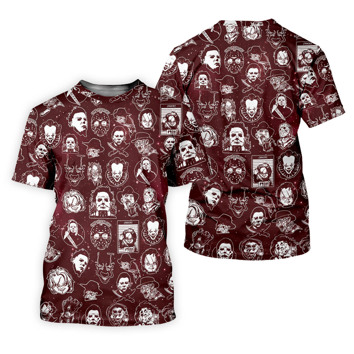 Vintage Halloween Horror Character Pattern Golf Shirt, Women's Golf Polo, Printed Golf Shirt SH818