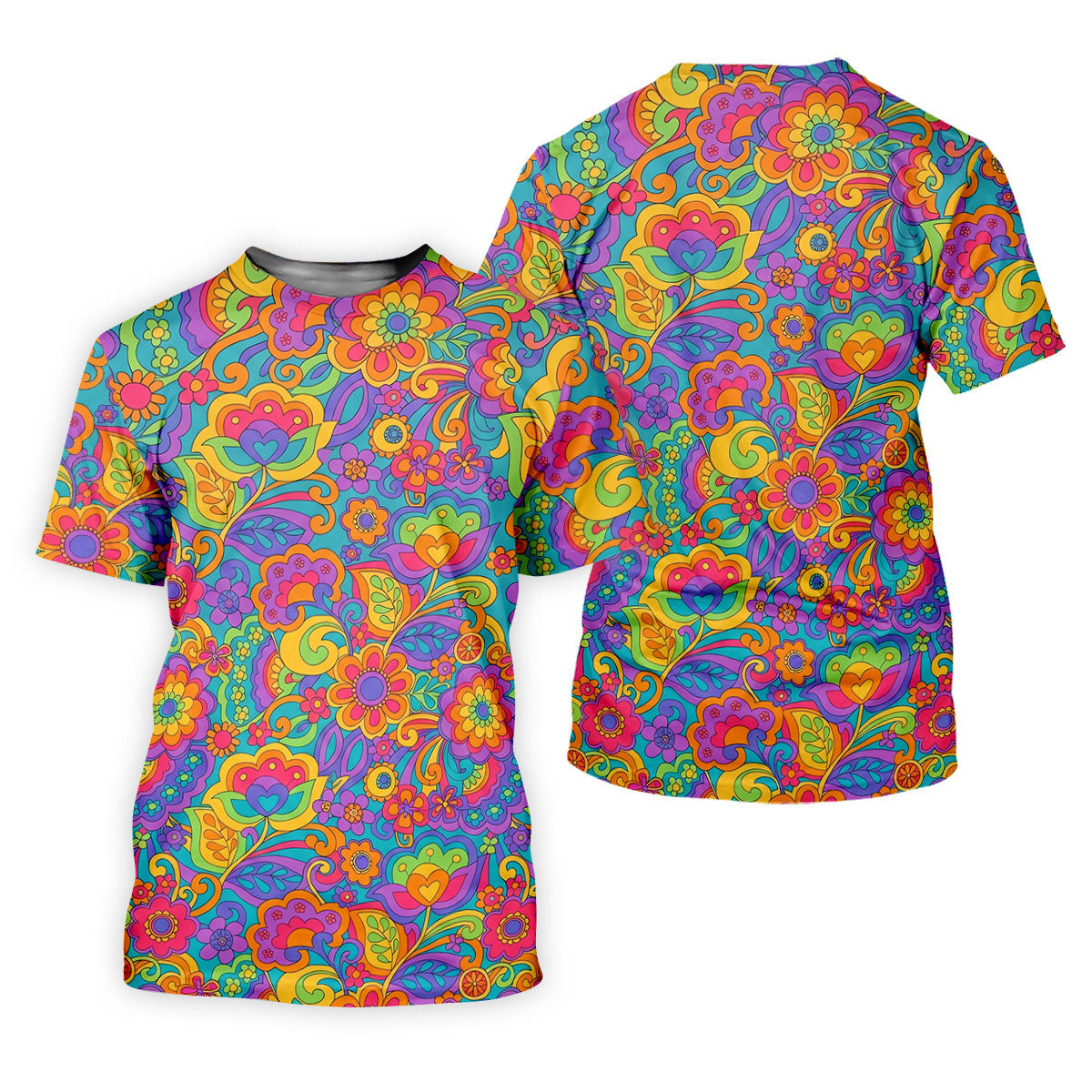 Vintage Psychedelic Floral Pattern Hawaiian Golf Shirt, Mens Golf Shirts, Golf Polo Shirts For Men SH818