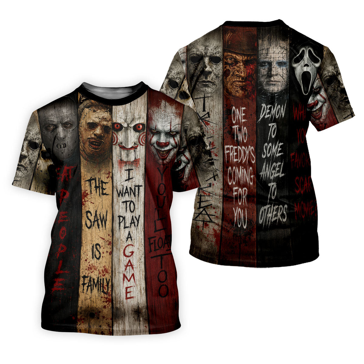 Vintage Wood Panel Horror Character Halloween Golf Shirt, Women's Golf Apparel, Printed Golf Shirt SH818