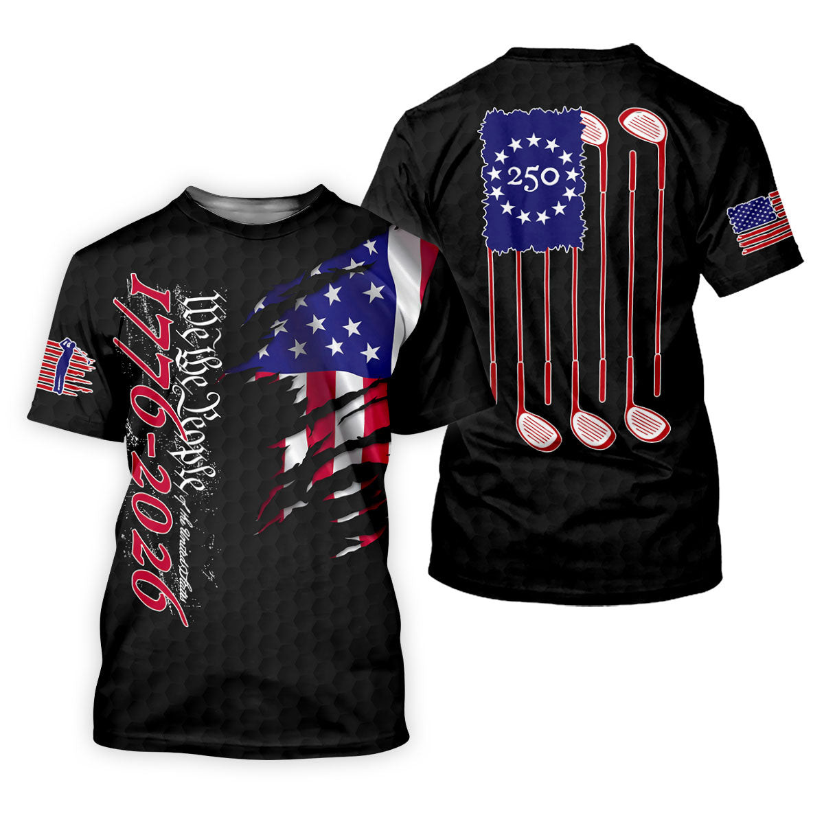 We The People Distressed American Flag Black Golf Shirt, 4th Of July Golf Shirts For Men SH818