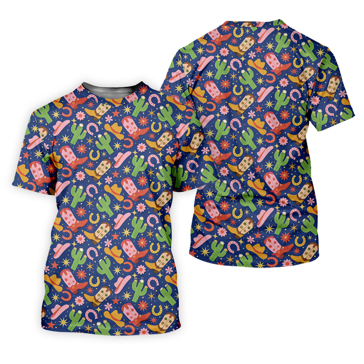 Western Cowboy Golf Shirt, Desert Cactus Horseshoe Pattern, Golf Shirt For Men SH818
