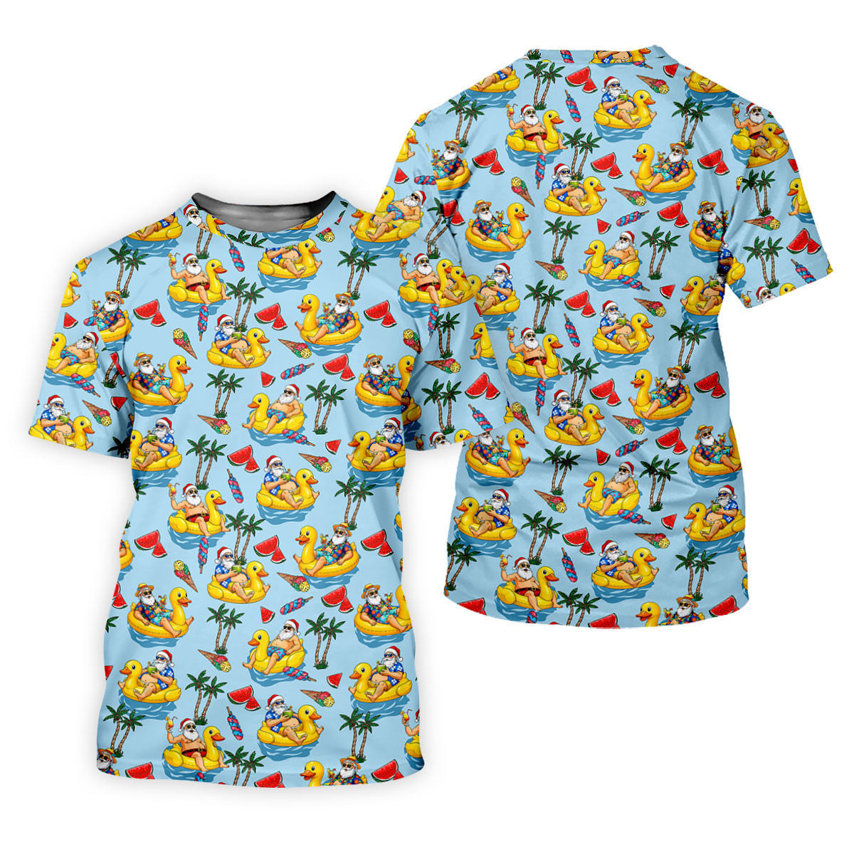 Women's Santa Duck Pool Float Hawaiian Golf Shirt, Christmas Golf Shirt, Women's Golf Polo SH818