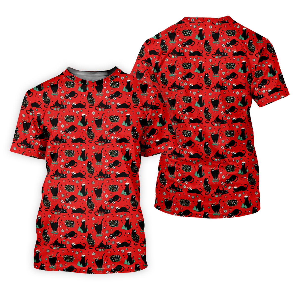 Xmas Black Cat Ladies Golf Tops, Red Golf Shirt, Golf Gifts For Women, Christmas Golf Shirt SH818