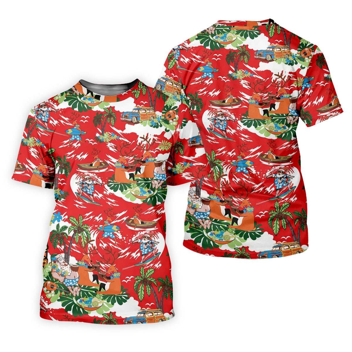 Women's Funny Tropical Santa Surfing Golf Shirt, Christmas Golf Shirt, Women's Golf Polo SH818