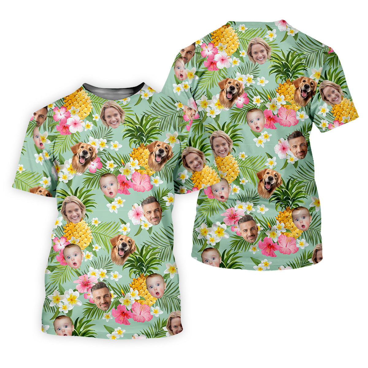 Yellow Pineapple Floral Hawaiian Shirt, Custom Face Shirt, Ladies Long Sleeve Golf Shirts, Ladies Golf Polos SH818