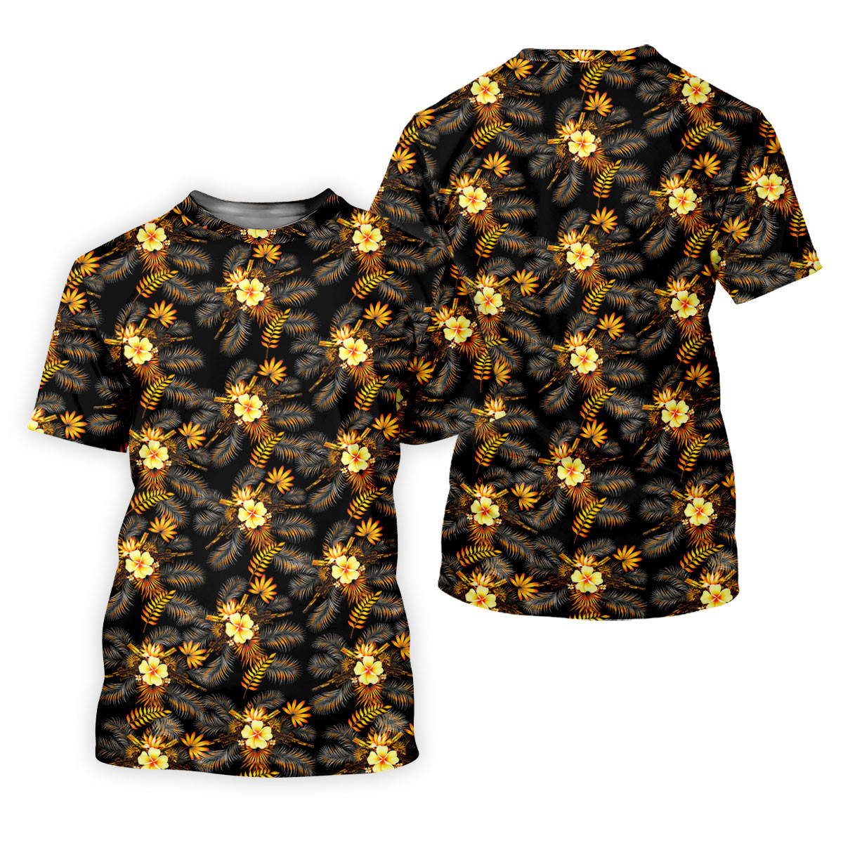 Yellow Hibiscus Flower Black Hawaiian Golf Shirt, Tropical Vibe Golf Shirts For Men SH818