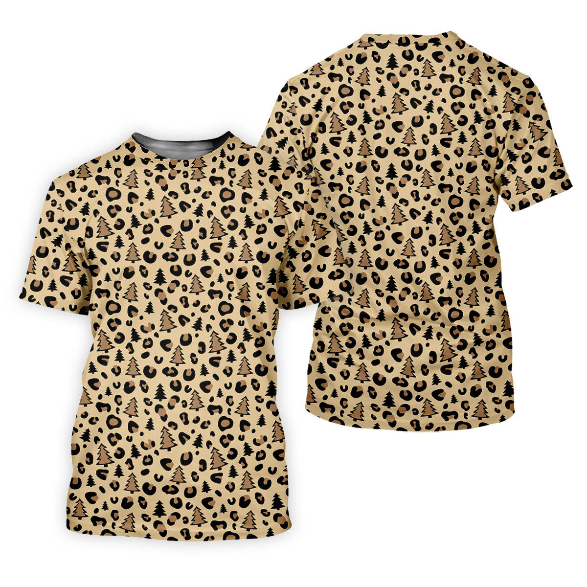 Xmas Pine Tree Leopard Pattern Brown Golf Shirt, Christmas Golf Shirt, Cute Golf Outfit, Polo Shirts For Men SH818