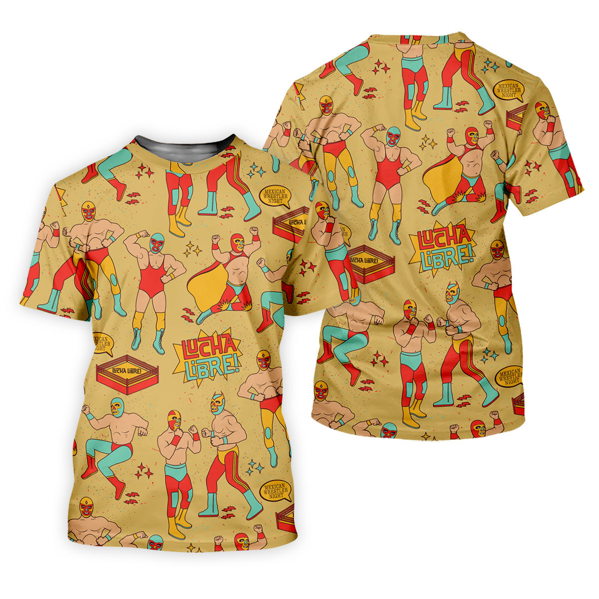 Yellow Lucha Libre Mexican Wrestler Pattern Golf Shirt, Hawaiian Golf Shirt, Ladies Golf Tops SH818