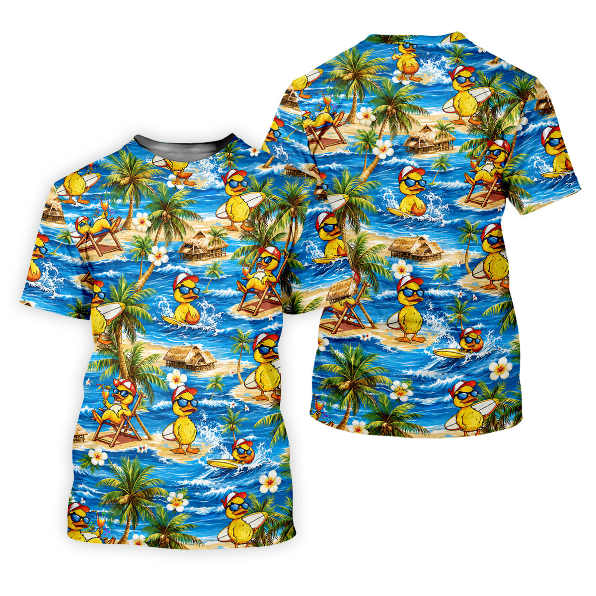 Yellow Rubber Duck Beach Theme Hawaiian Golf Shirt, Women's Golf Tops, Ladies Golf Shirts SH818