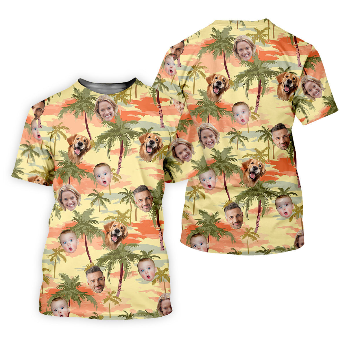 Yellow Sunset Hawaiian Shirt With Face, Matching Hawaiian Outfits, Womens Sleeveless Polo, Ladies Golf Shirts SH818