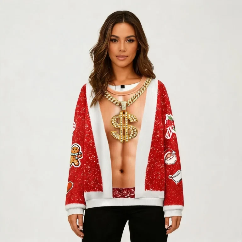 Bling Santa Body Ugly Christmas Sweatshirts Funny Holiday Sweaters UGLY926