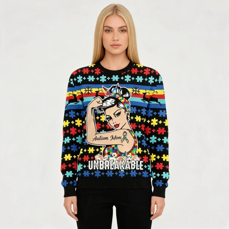 Autism Mom Unbreakable Ugly Christmas Sweater Christmas Apparel Gift UGLY926