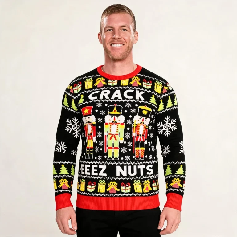 Crack Deez Nutcracker Santa Funny Family Christmas Sweaters Best UGLY926