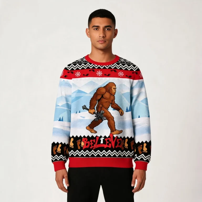 Bigfoot Believe Ugly Christmas Sweater Animal Themed Faith Gift UGLY926