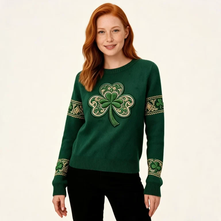 Celtic Shamrock Ornate Knit Sweater St Patricks Day Irish Pride UGLY926
