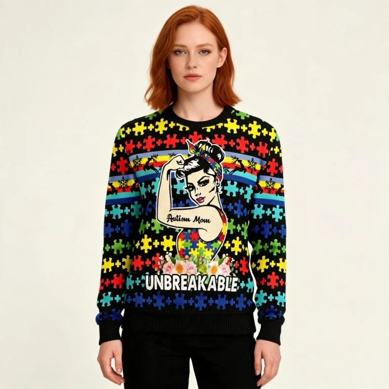 Autism Mom Unbreakable Ugly Christmas Sweater Holiday Apparel Gift UGLY926