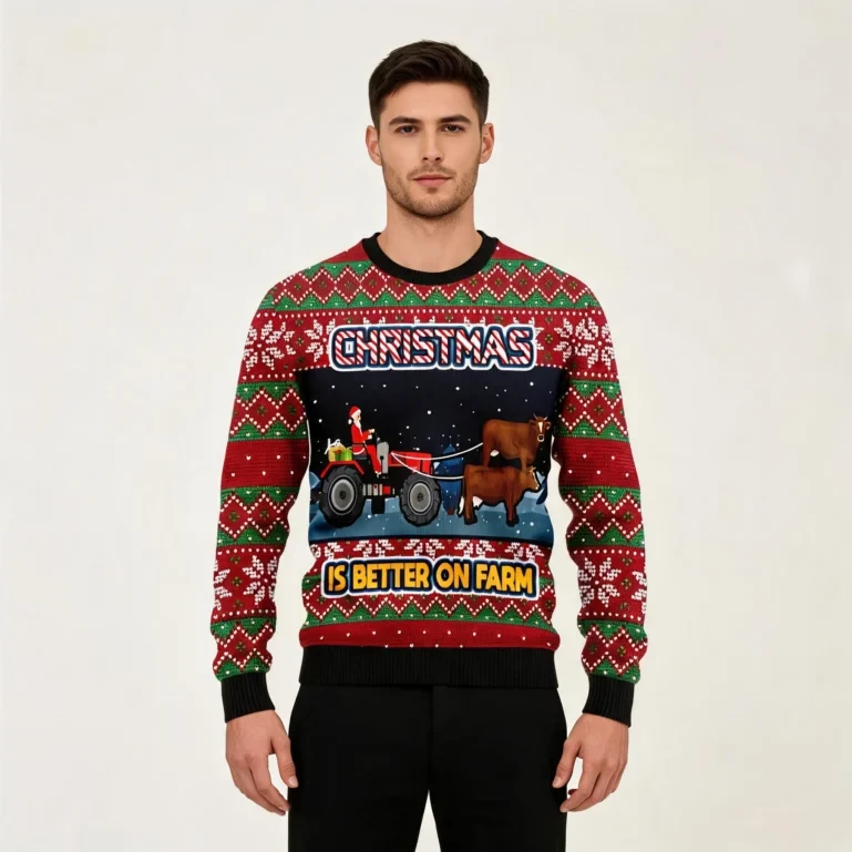 Christmas Is Better On Farm Funny Xmas Sweaters Cute Xmas Clothes UGLY926