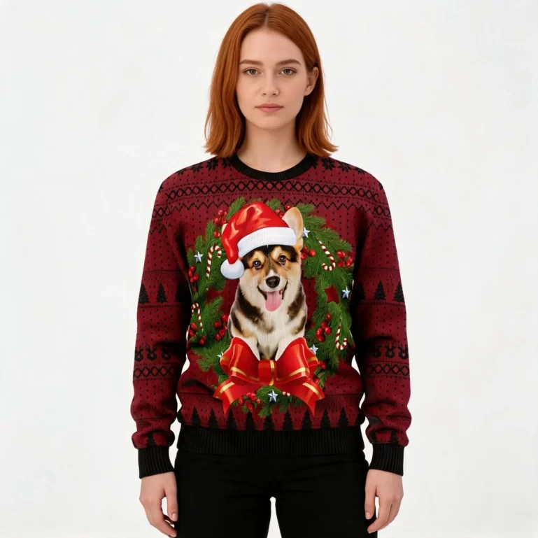 Corgi Wreath Ugly Christmas Sweater Cool Xmas Clothing Gift ForCorgi UGLY926