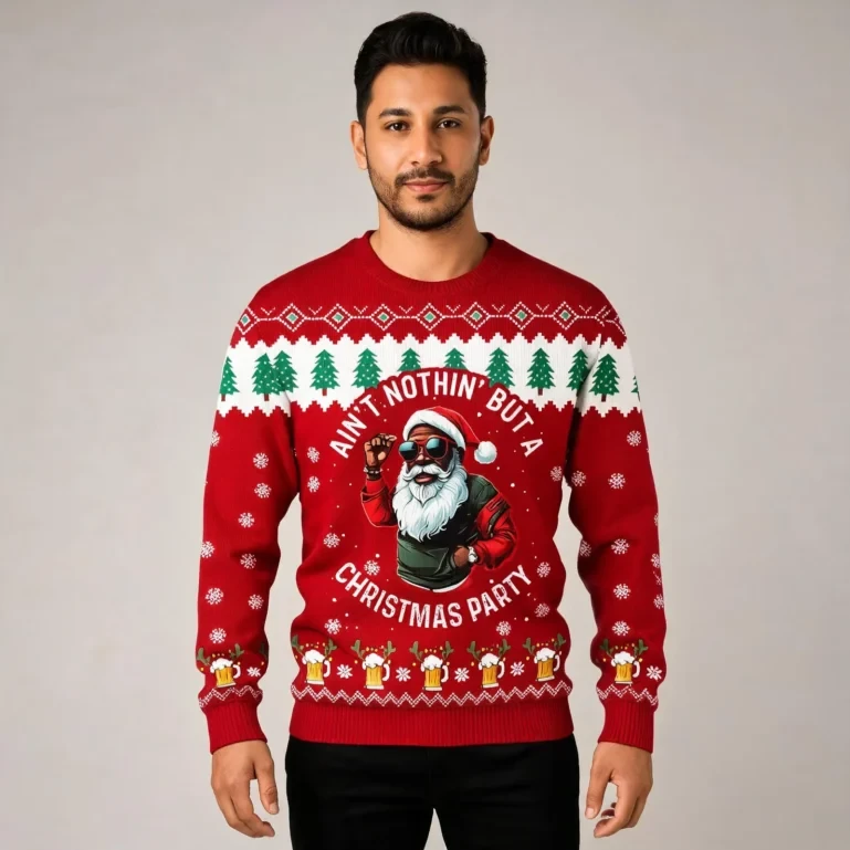 Christmas Black Santa Sweater Red Aint Nothin But A Christmas Party UGLY926