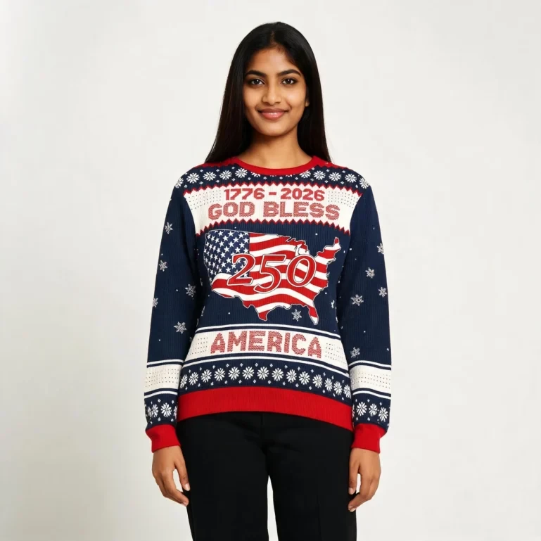 1776 2026 God Bless America 250 Ugly Christmas Sweater America's UGLY926