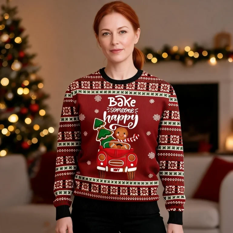Bake Someone Happy Ugly Christmas Sweater Gingerbread Design UGLY926