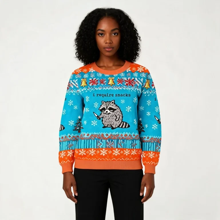 I Require Snacks Funny Raccoon Christmas Ugly Sweater Xmas Wear UGLY926