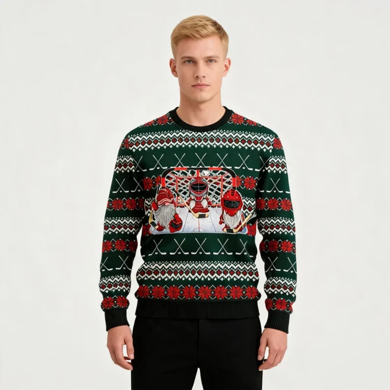 Hockey Gnomies Ugly Christmas Sweater Sport Themed Festive Clothing UGLY926