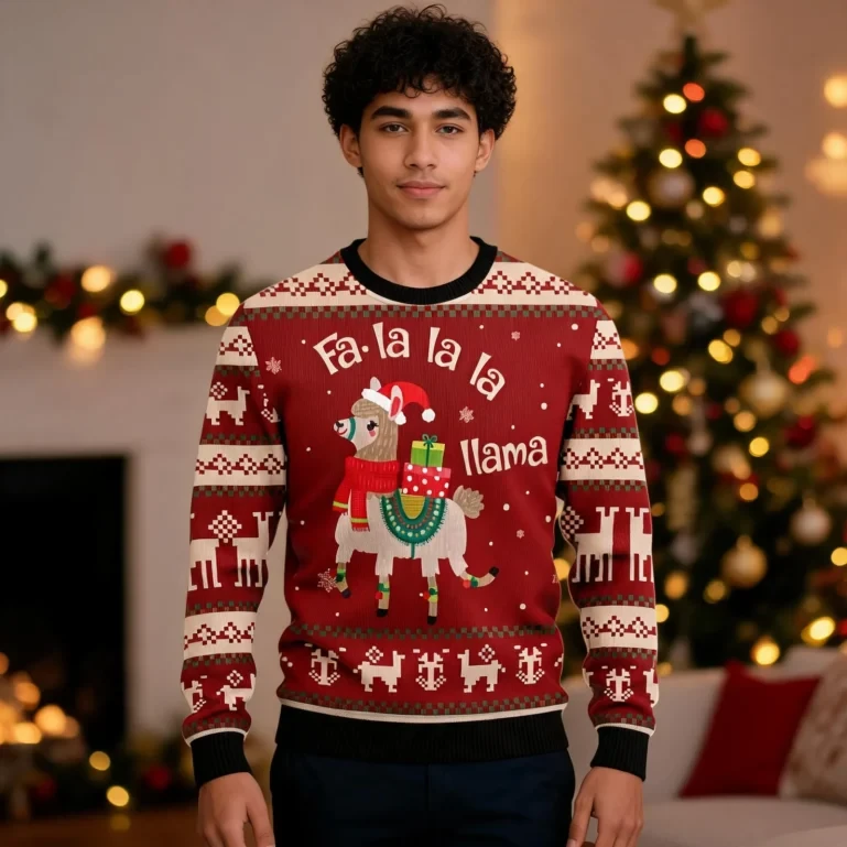 Falala Llama Ugly Christmas Sweater Merry Xmas Clothing Cool Flamingo UGLY926