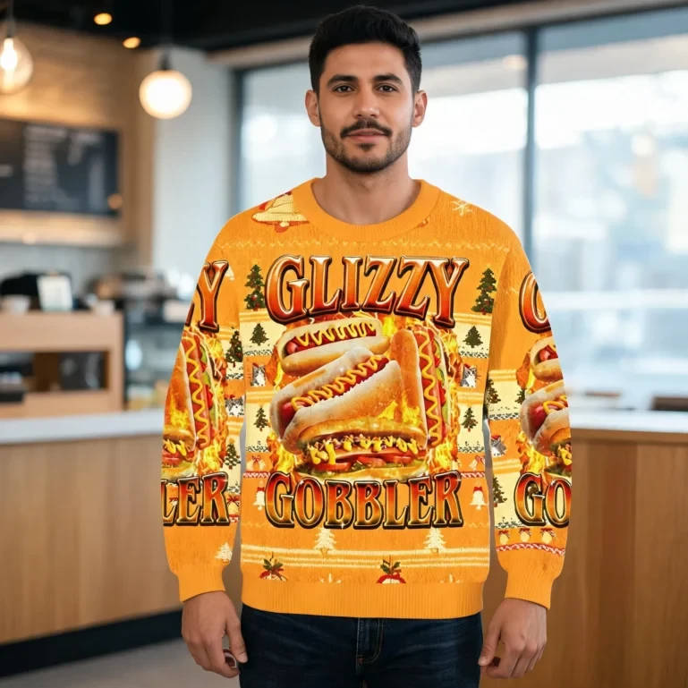 Glizzy Gobbler Hot Dog Christmas Ugly Sweater Holiday Apparel UGLY926