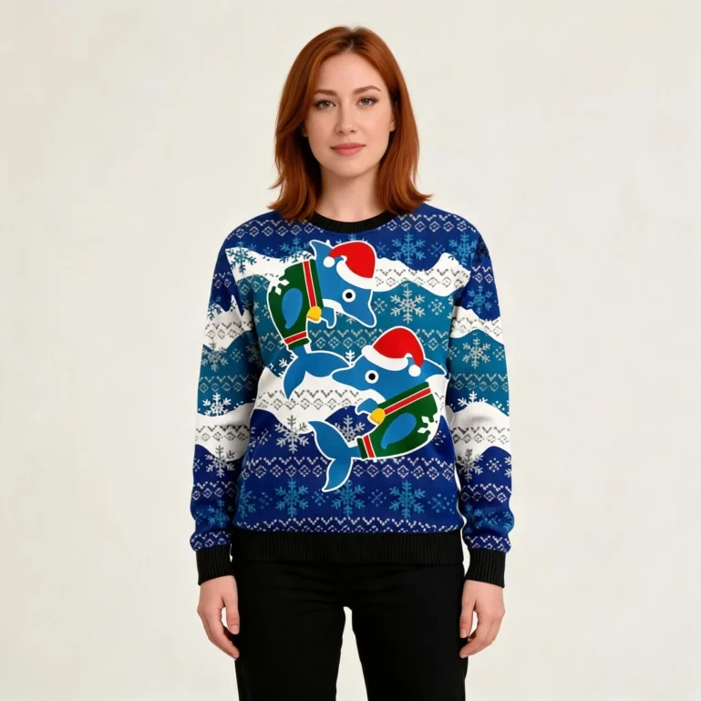 Dolphin Couple Funny Ugly Xmas Sweaters Merry Xmas Clothes Dolphin UGLY926