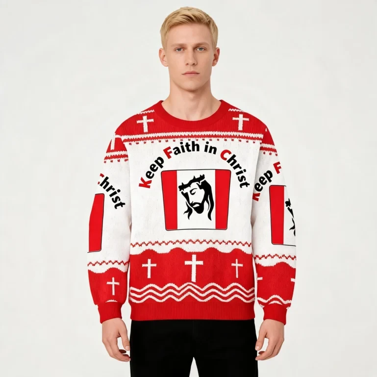 Keep Faith In Christ Ugly Sweater Jesus Apparel Christian Clothing UGLY926