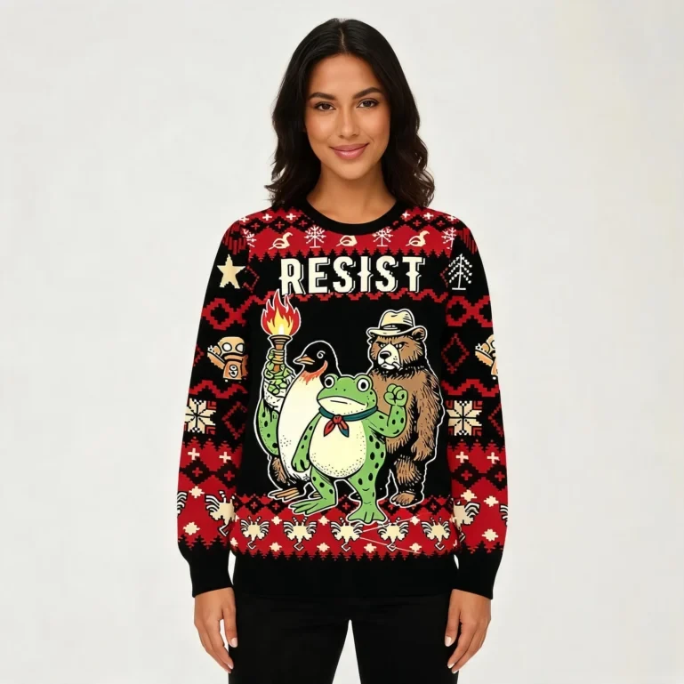 Frog Bear Penguin Resist Christmas Ugly Sweater Holiday Gift UGLY926