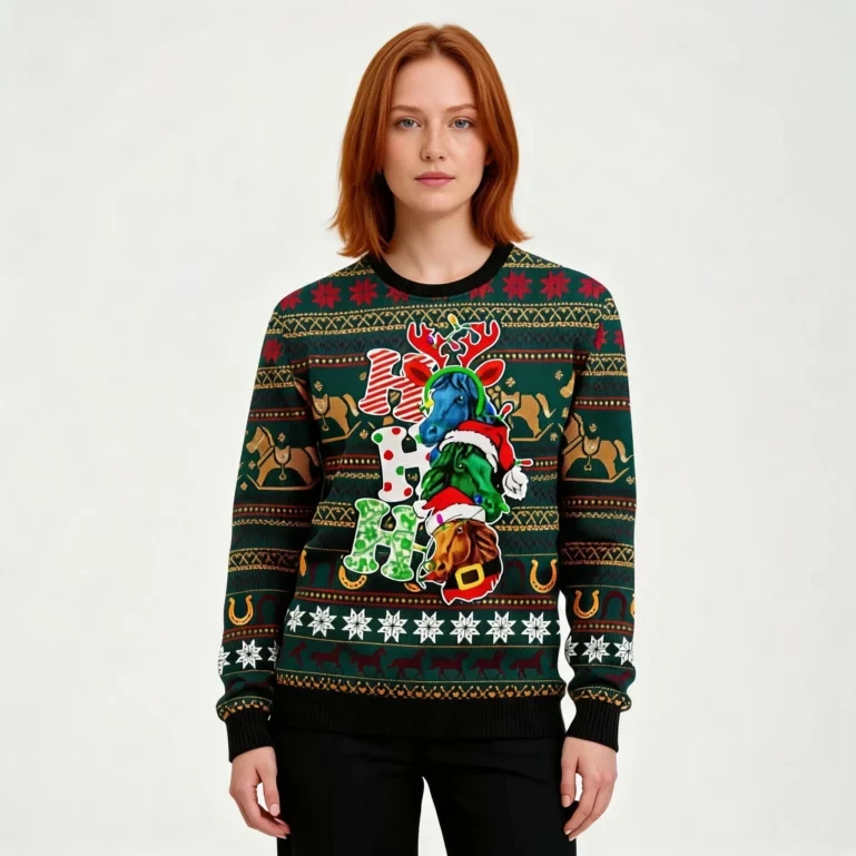 Horse Ho Ho Ho Ugly Christmas Sweater Warm Clothes Horse Owner Xmas UGLY926