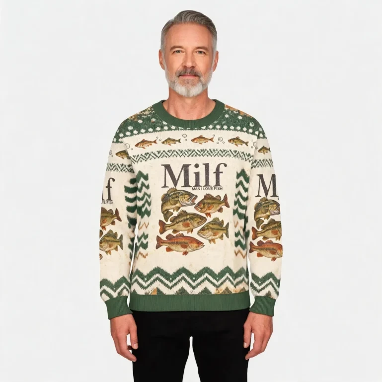 Man I Love Fish Ugly Sweater Animal Themed Trendy Fashion Best Gift UGLY926