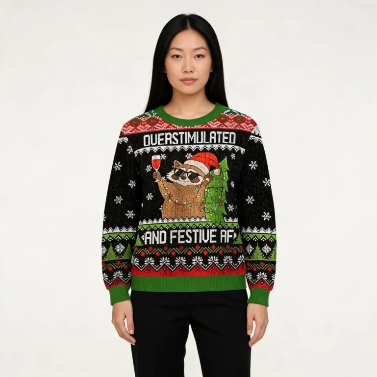 Raccoon Fun Christmas Ugly Sweater Animal Themed Christmas Apparel UGLY926