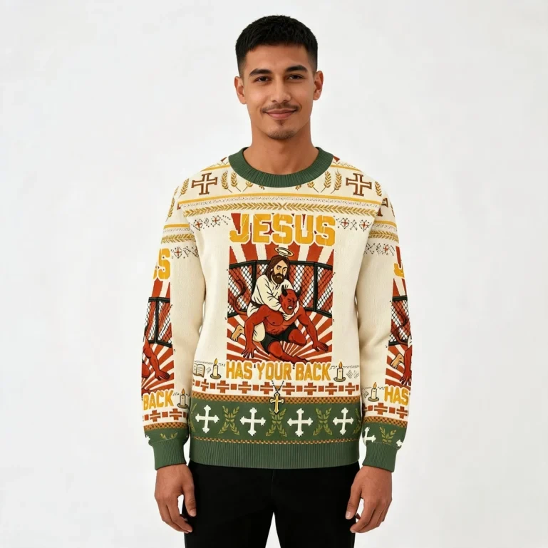Jesus Has Your Back Ugly Sweater Jesus Apparel Christmas Gift UGLY926