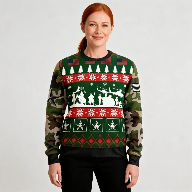 Native Veteran US Army Ugly Christmas Sweater Military Camo Christmas UGLY926