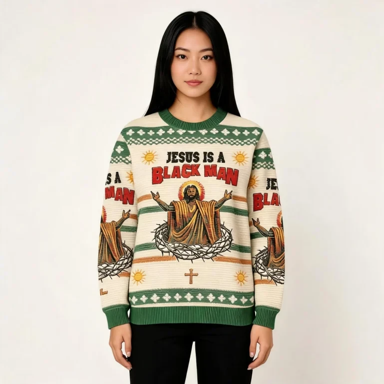 Jesus Is A Black Man Ugly Sweater Holy Cross Christian Apparel Xmas UGLY926