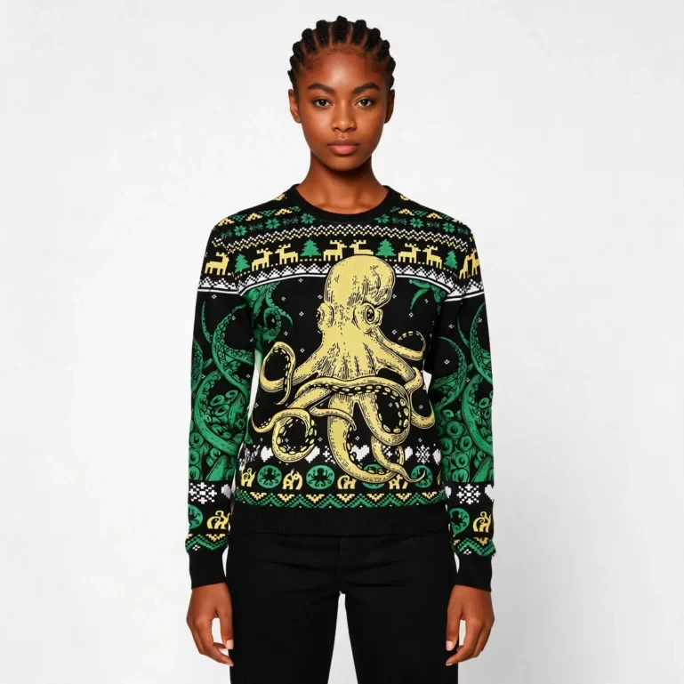Green Octopus Funny Adult Christmas Sweaters Cool Xmas Clothes Cool UGLY926