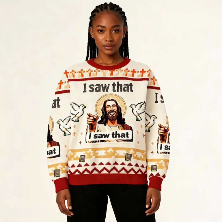 I Saw That Ugly Sweater Jesus Apparel Holiday Clothing Christian UGLY926
