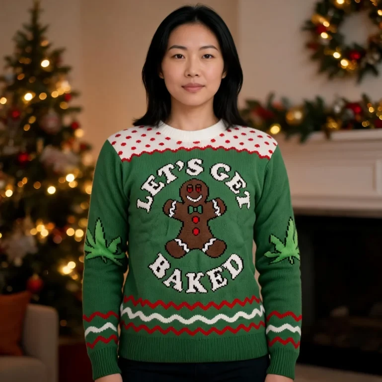 Let'S Get Baked Happy Gingerbread Ugly Christmas Sweater Xmas Party UGLY926