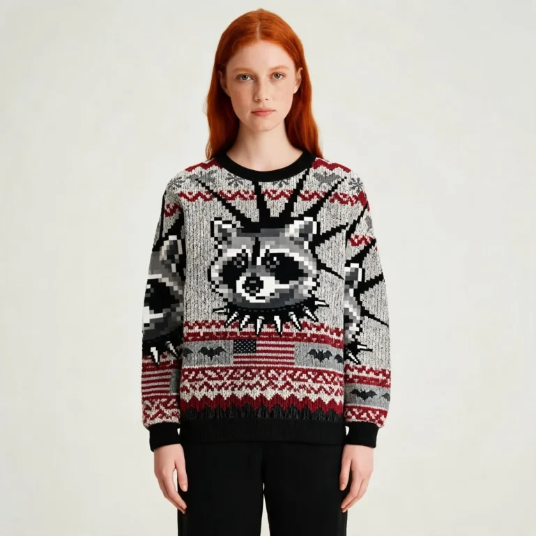 Punk Raccoon With Mohawk And Spiked Collar Christmas Outfits UGLY926